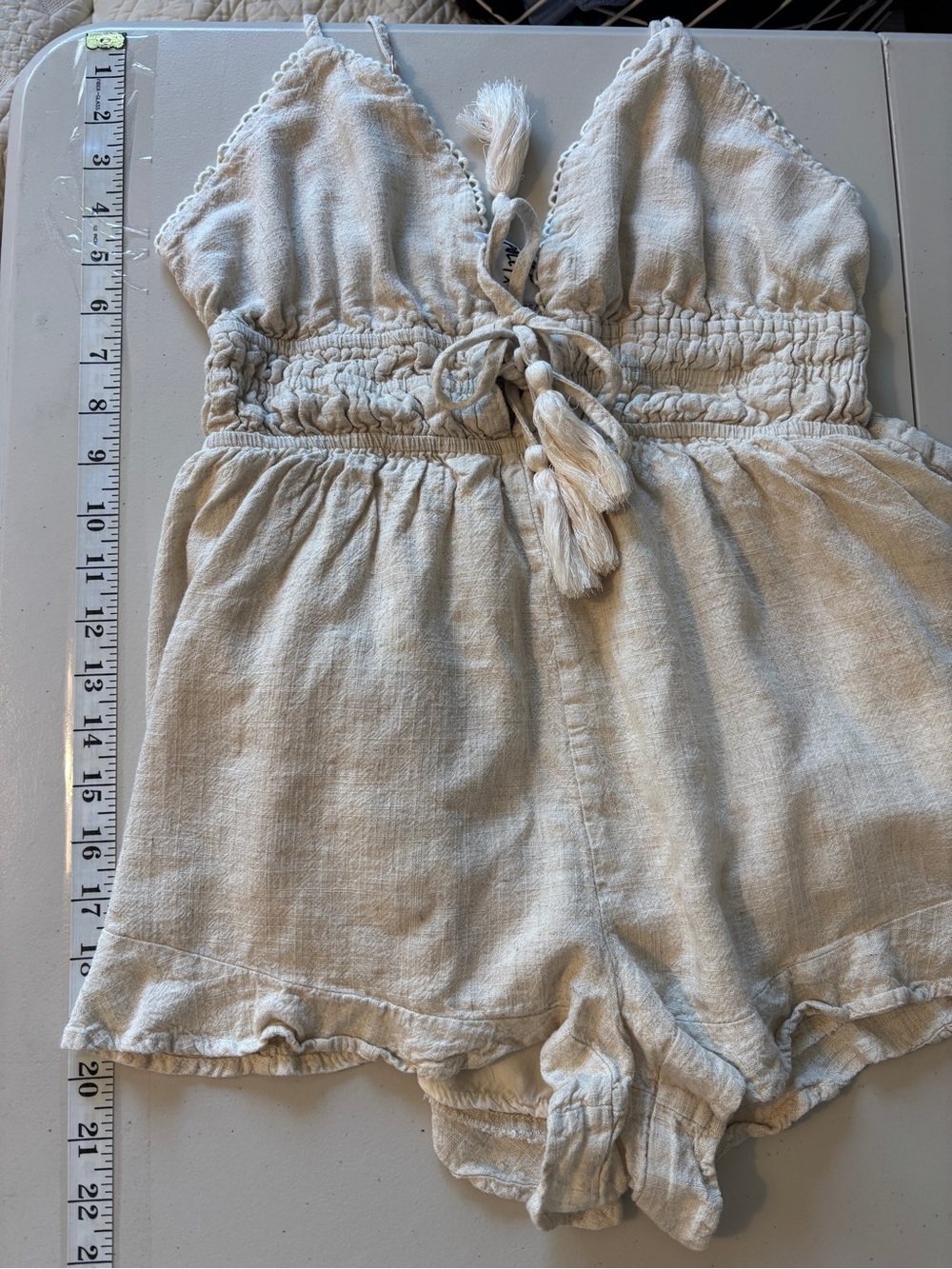 Princess Polly Colleen Romper Size XL Cream Boho Chic Cowgirl Linen Concert - Picture 8 of 13